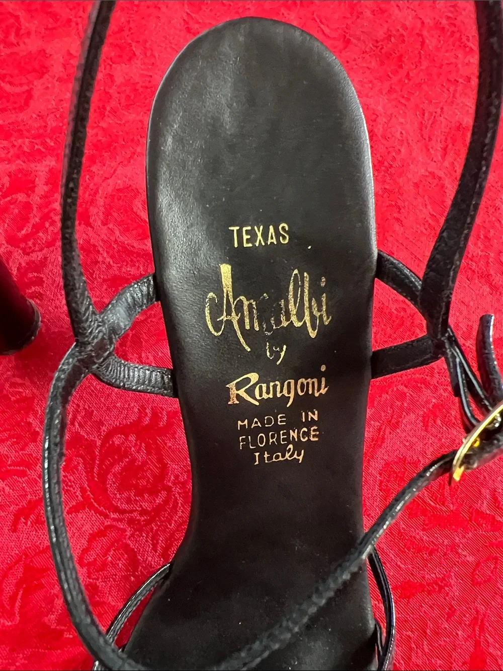 Amalfi by Rangoni Black Leather Strappy Heels Women 9N Italy Sandals